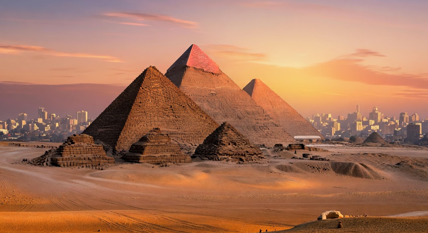 Urlaub in Ägypten – Pyramiden von Gizeh mit Kairo-Skyline im Hintergrund | Travelviser