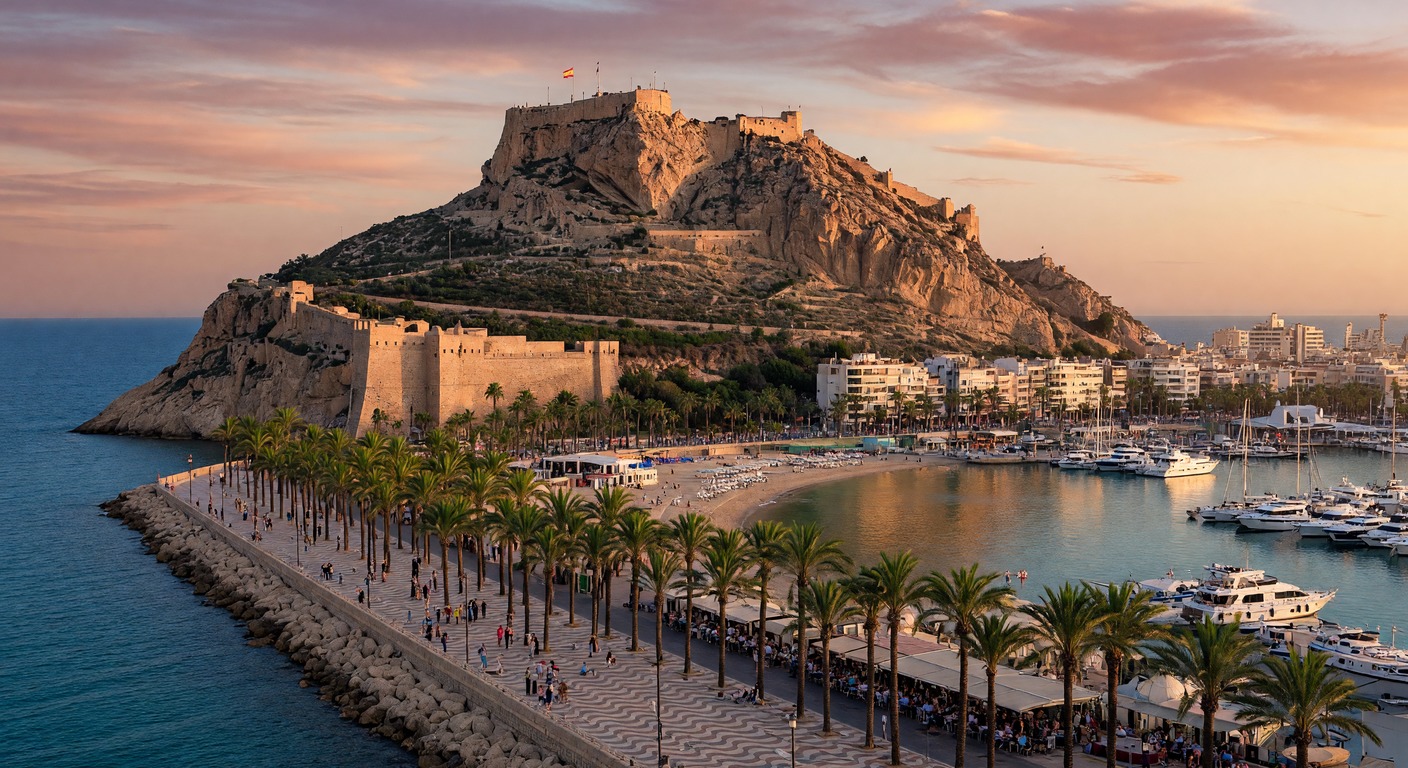 Urlaub in Alicante – Postiguet-Strand mit Burg Santa Bárbara und Hafenpromenade | Travelviser