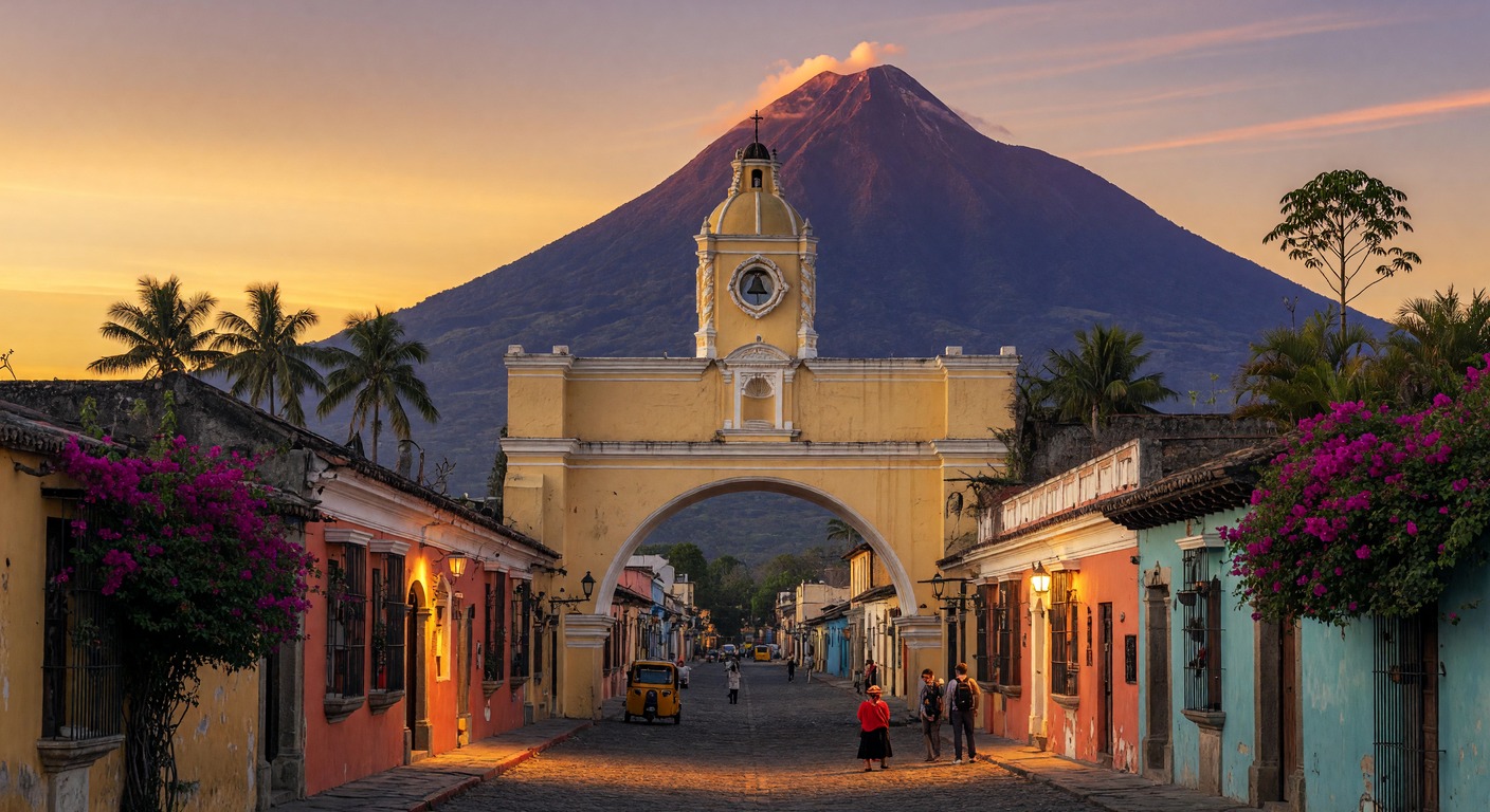 Urlaub in Antigua Guatemala – Arco Santa Catalina mit Volcán Agua im Hintergrund | Travelviser