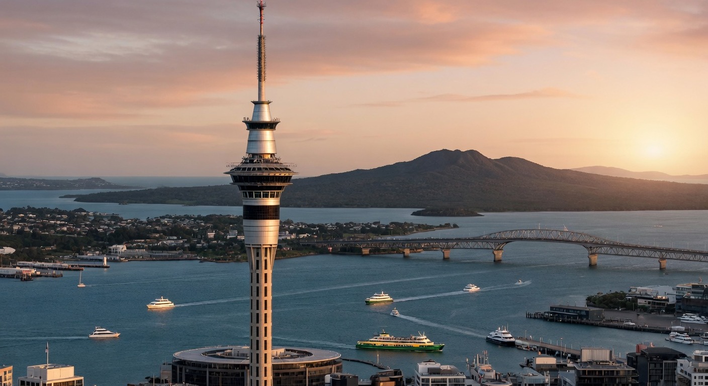 Urlaub in Auckland – Sky Tower und Waitemata Harbour mit Segelbooten | Travelviser