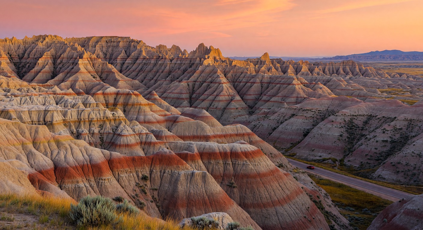 Urlaub in Badlands – Bunte Felsformationen bei Sonnenuntergang | Travelviser