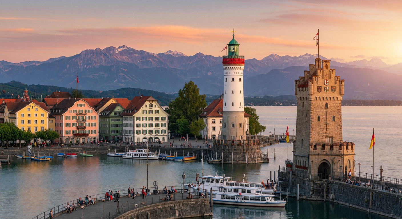 Urlaub in Bodensee – glitzernder See mit Bergen im Hintergrund | Travelviser