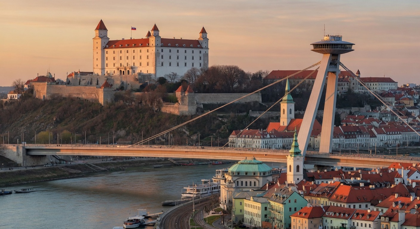 Urlaub in Bratislava – Bratislava Burg über der Donau bei Sonnenuntergang | Travelviser