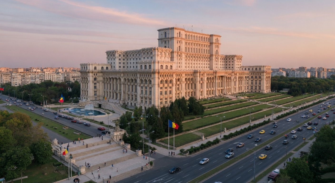 Urlaub in Bukarest – Parlamentspalast und Calea Victoriei bei Sonnenuntergang | Travelviser