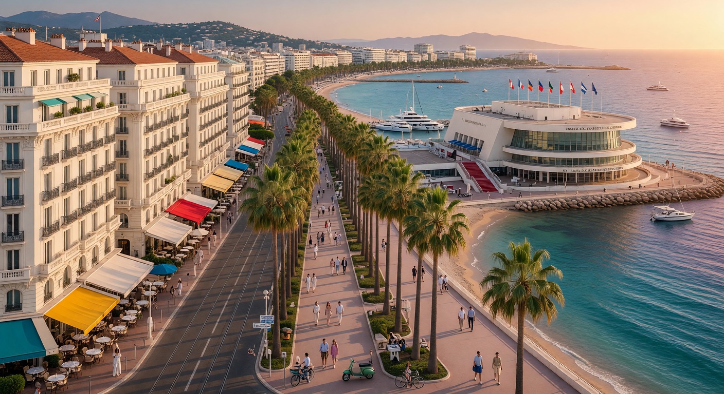 Urlaub in Cannes – La Croisette mit Palmen, Strand und Mittelmeer an der Côte d'Azur | Travelviser