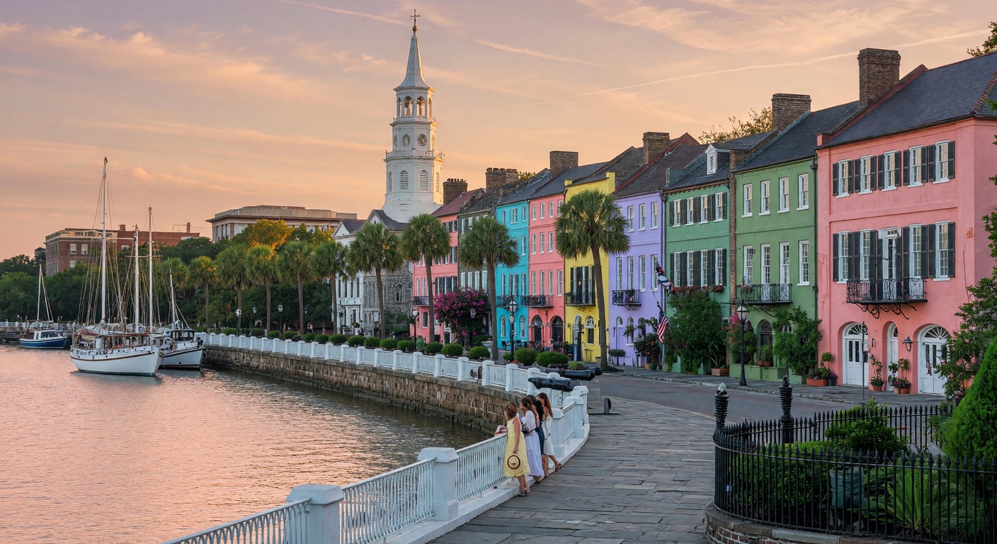 Urlaub in Charleston SC – Bunte Häuserzeile am Hafen | Travelviser