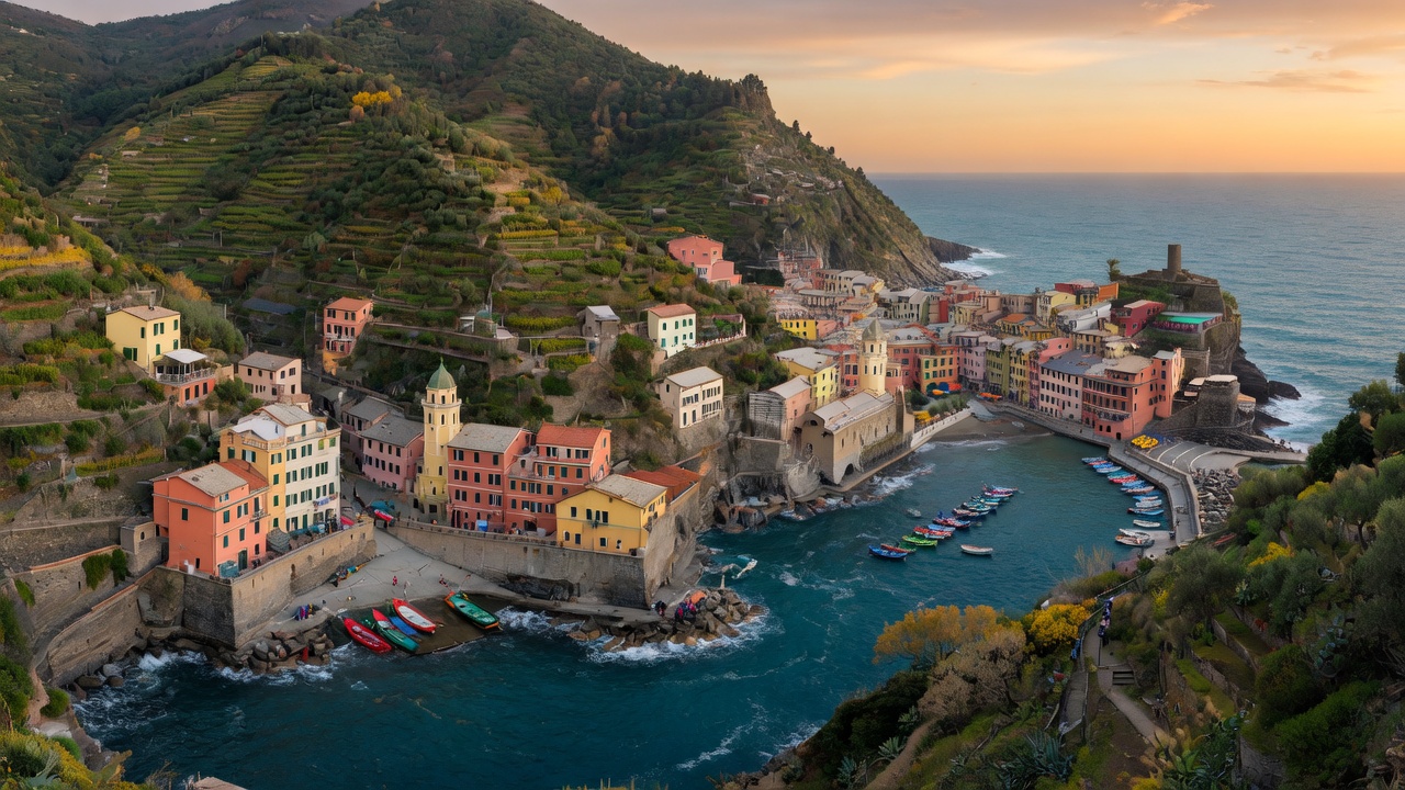 Urlaub in Cinque Terre – Vernazza mit bunten Häusern am Hafen und türkisem Mittelmeer | Travelviser