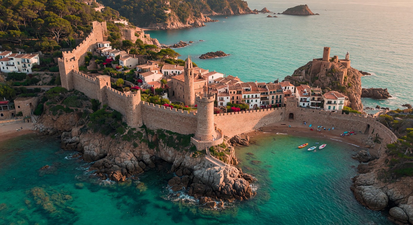 Urlaub an der Costa Brava – Cala bei Tossa de Mar mit Festungsmauern | Travelviser