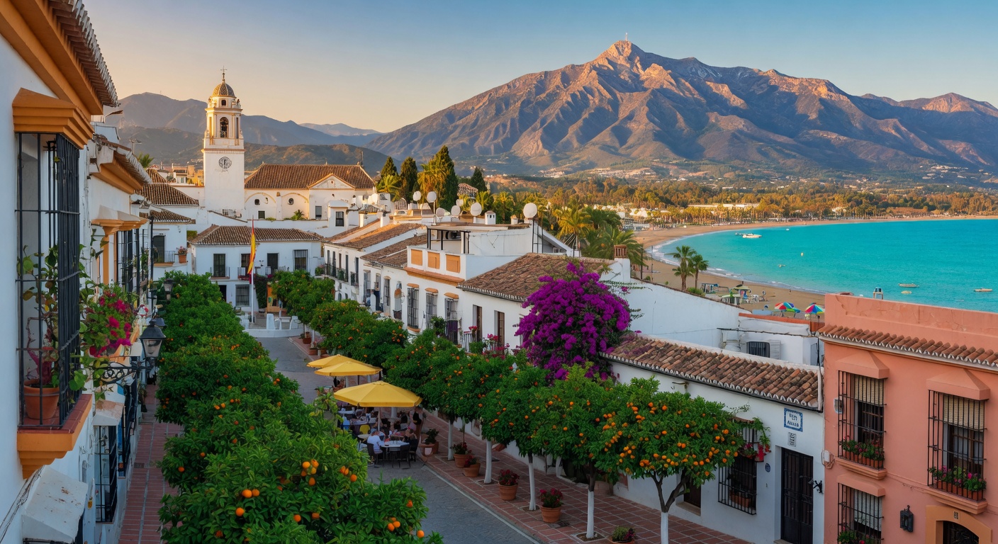 Urlaub an der Costa del Sol – Marbella Golden Mile mit Palmen und Mittelmeer | Travelviser