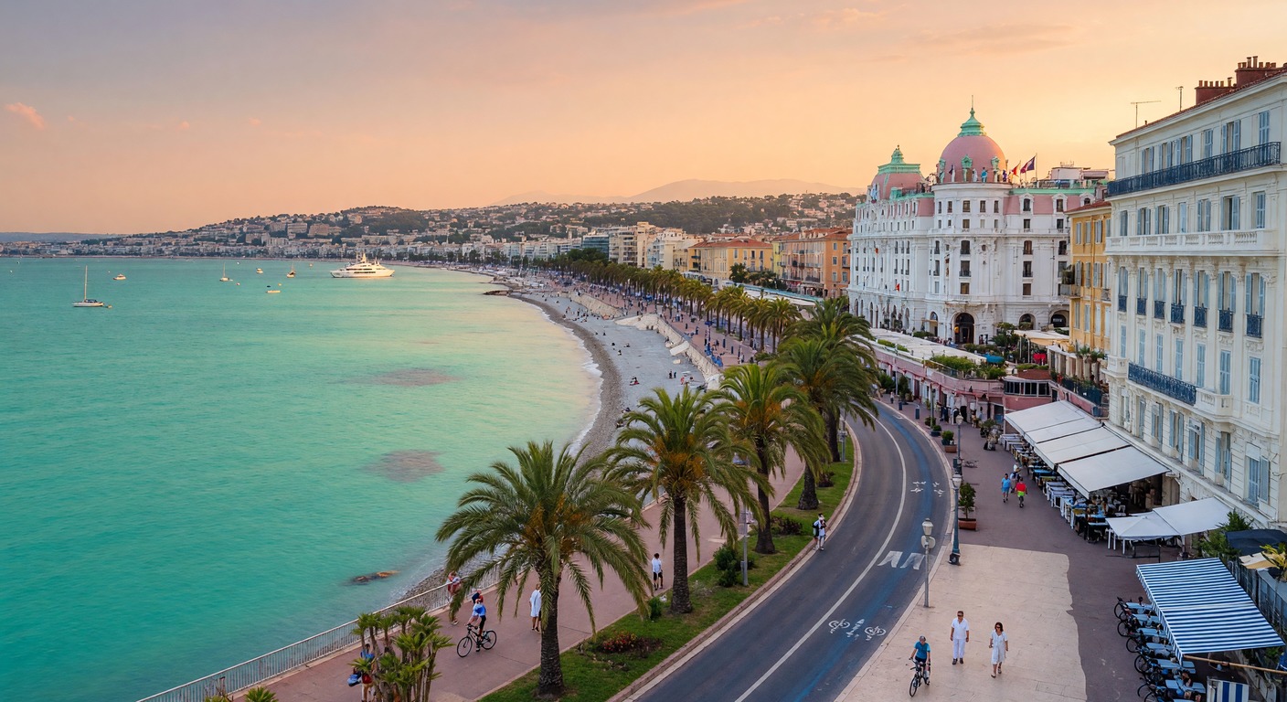 Urlaub an der Côte d'Azur – Promenade des Anglais in Nizza mit azurblauem Mittelmeer | Travelviser