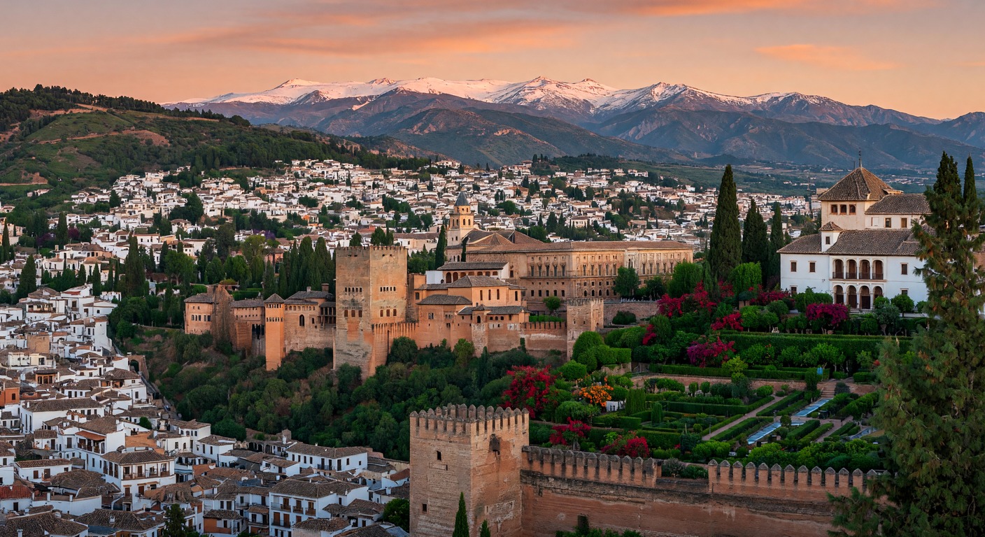 Urlaub in Granada – Alhambra-Palast mit Sierra Nevada im Hintergrund | Travelviser