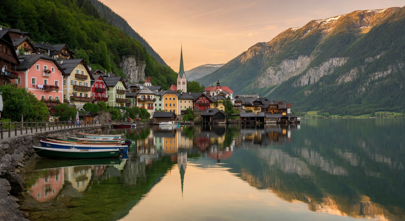 Urlaub in Hallstatt – Fachwerkhäuser am Hallstätter See mit Bergreflexion | Travelviser