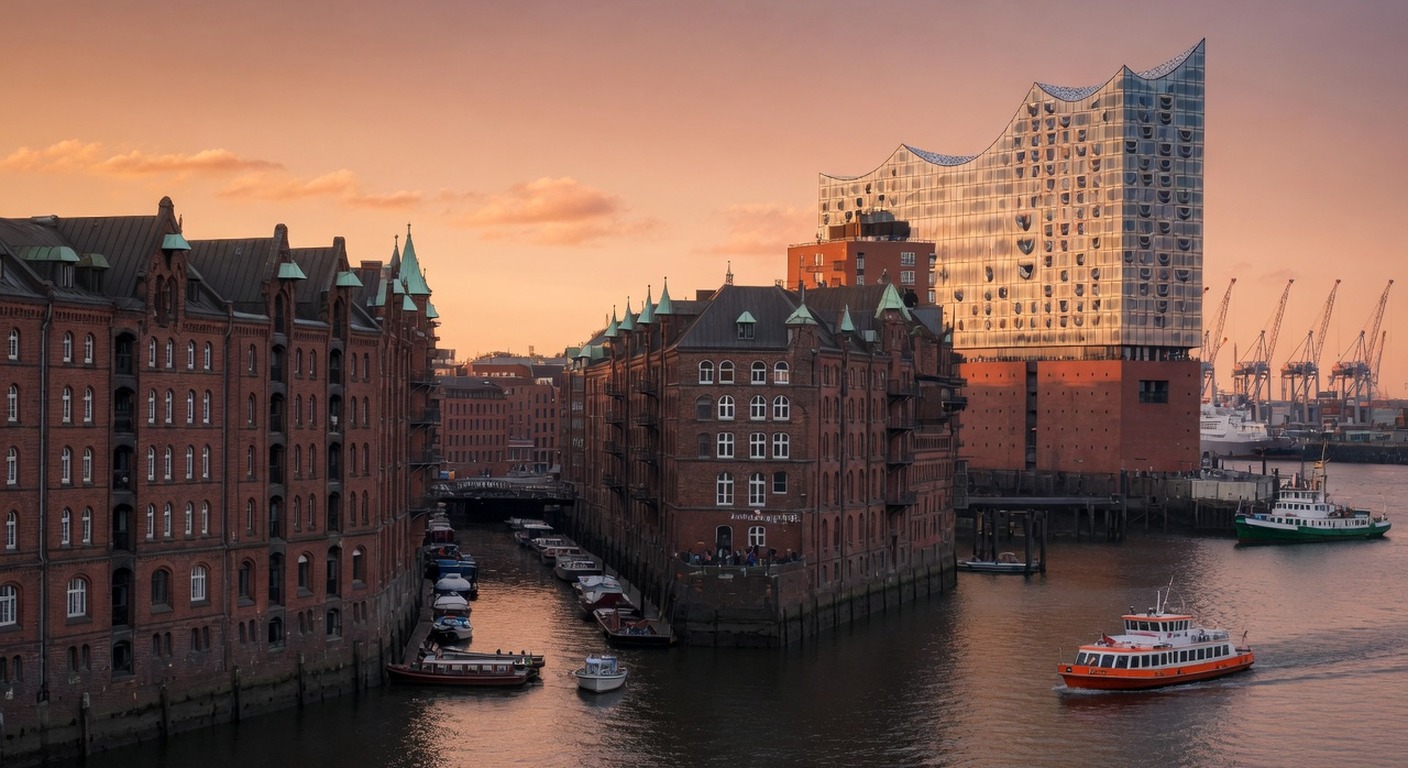 Urlaub in Hamburg – Elbphilharmonie und Speicherstadt bei Abenddämmerung | Travelviser