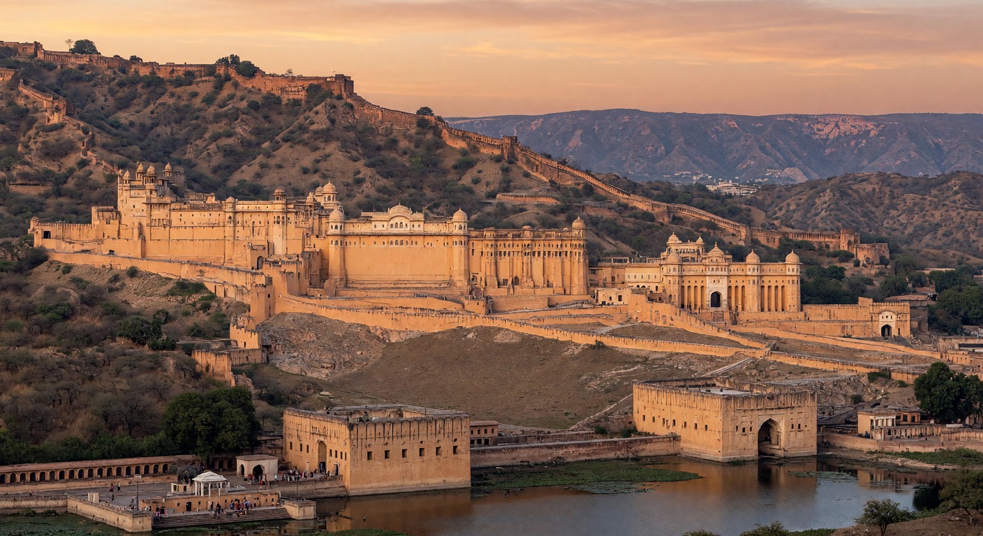 Urlaub in Indien Rundreise – Kamelkarawane vor Amber Fort in Jaipur | Travelviser