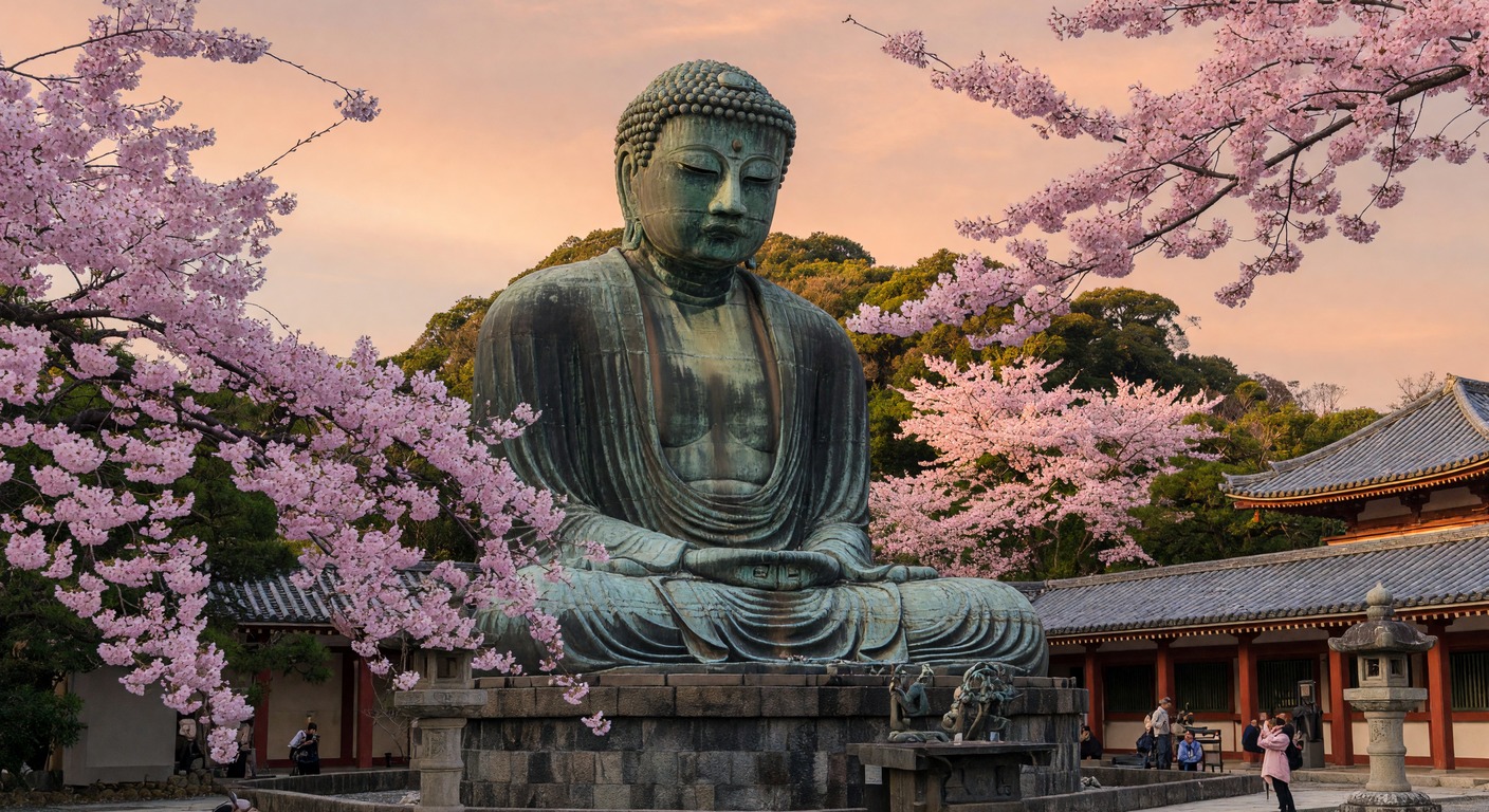 Urlaub in Kamakura – Großer Buddha von Kamakura vor blauem Himmel | Travelviser