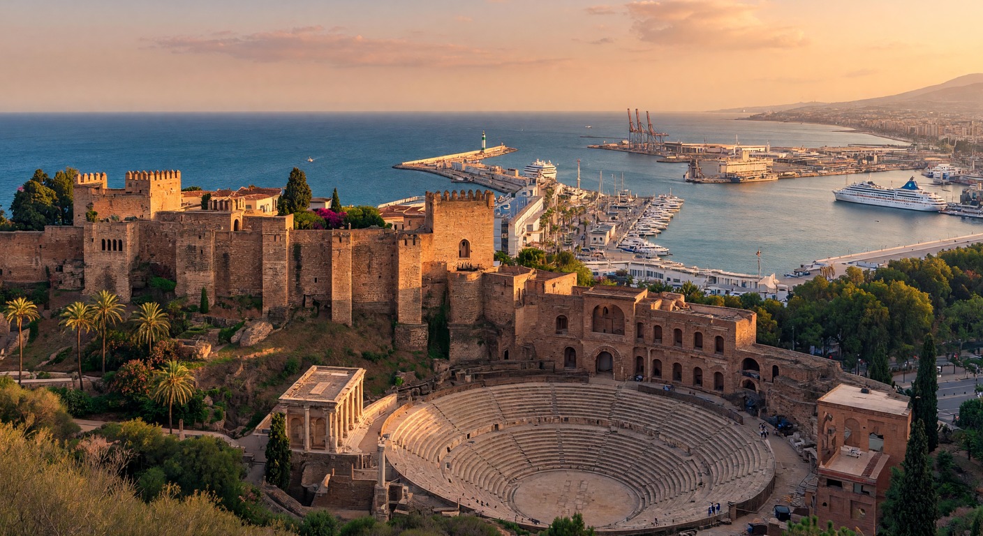 Urlaub in Málaga – Alcazaba mit Blick auf den Hafen und die Costa del Sol | Travelviser