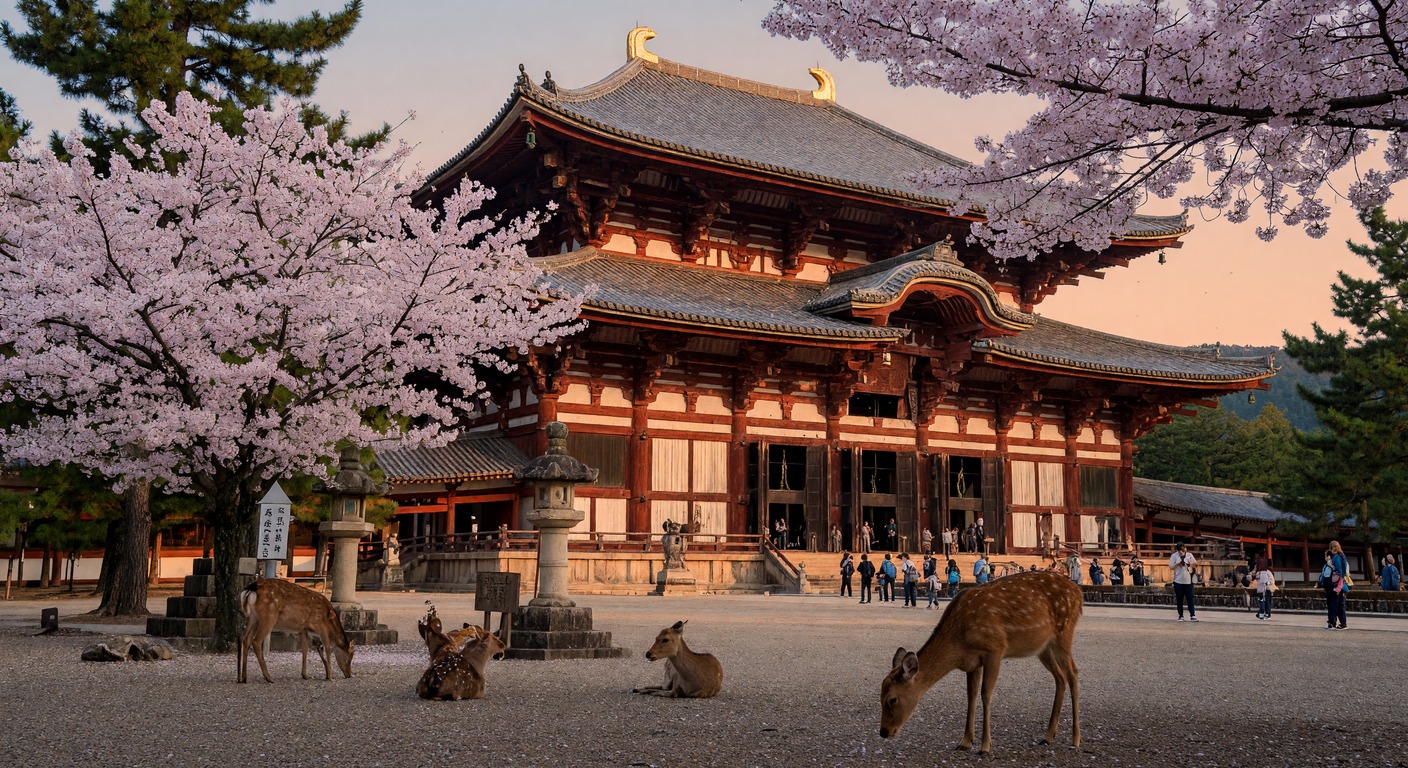 Urlaub in Nara – Hirsche vor dem Todai-ji-Tempel in Nara Park | Travelviser