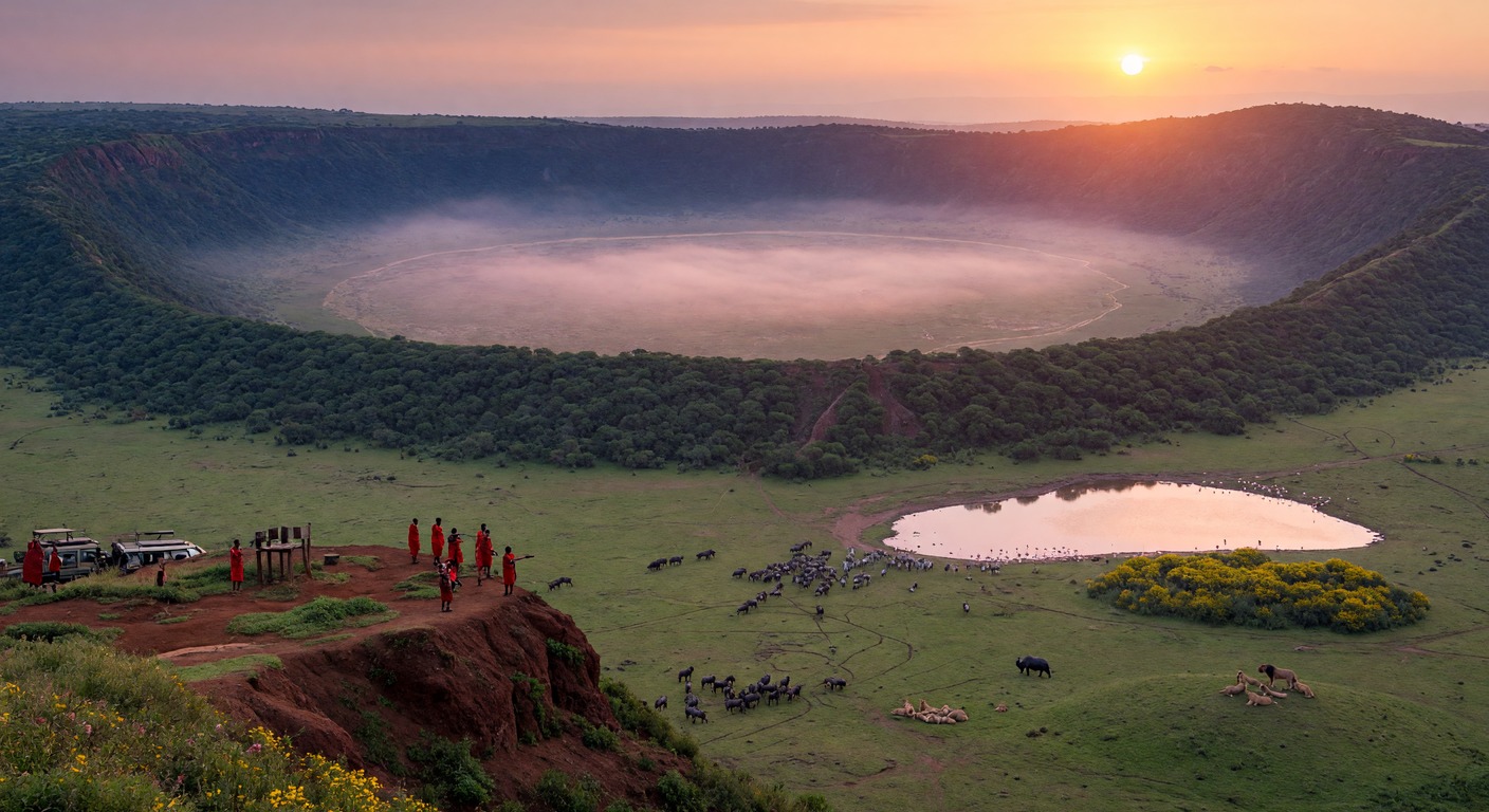Urlaub in Ngorongoro – Kraterboden mit Elefantenherde und Savannenlandschaft | Travelviser