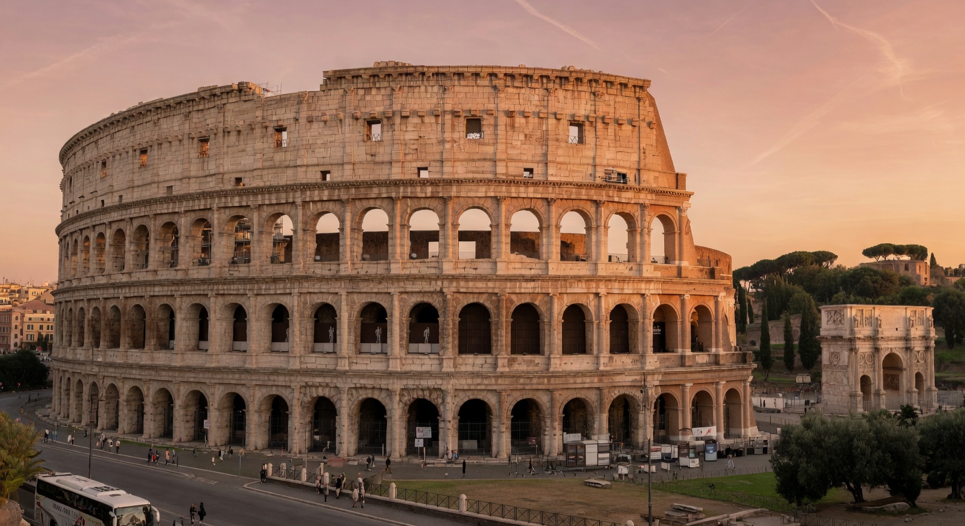 Urlaub in Rom – Kolosseum und römisches Forum bei goldenem Abendlicht | Travelviser