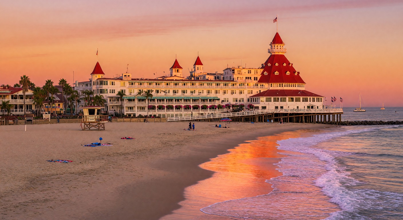 Urlaub in San Diego – Coronado Beach mit Hotel del Coronado und Pazifik-Sonnenuntergang | Travelviser