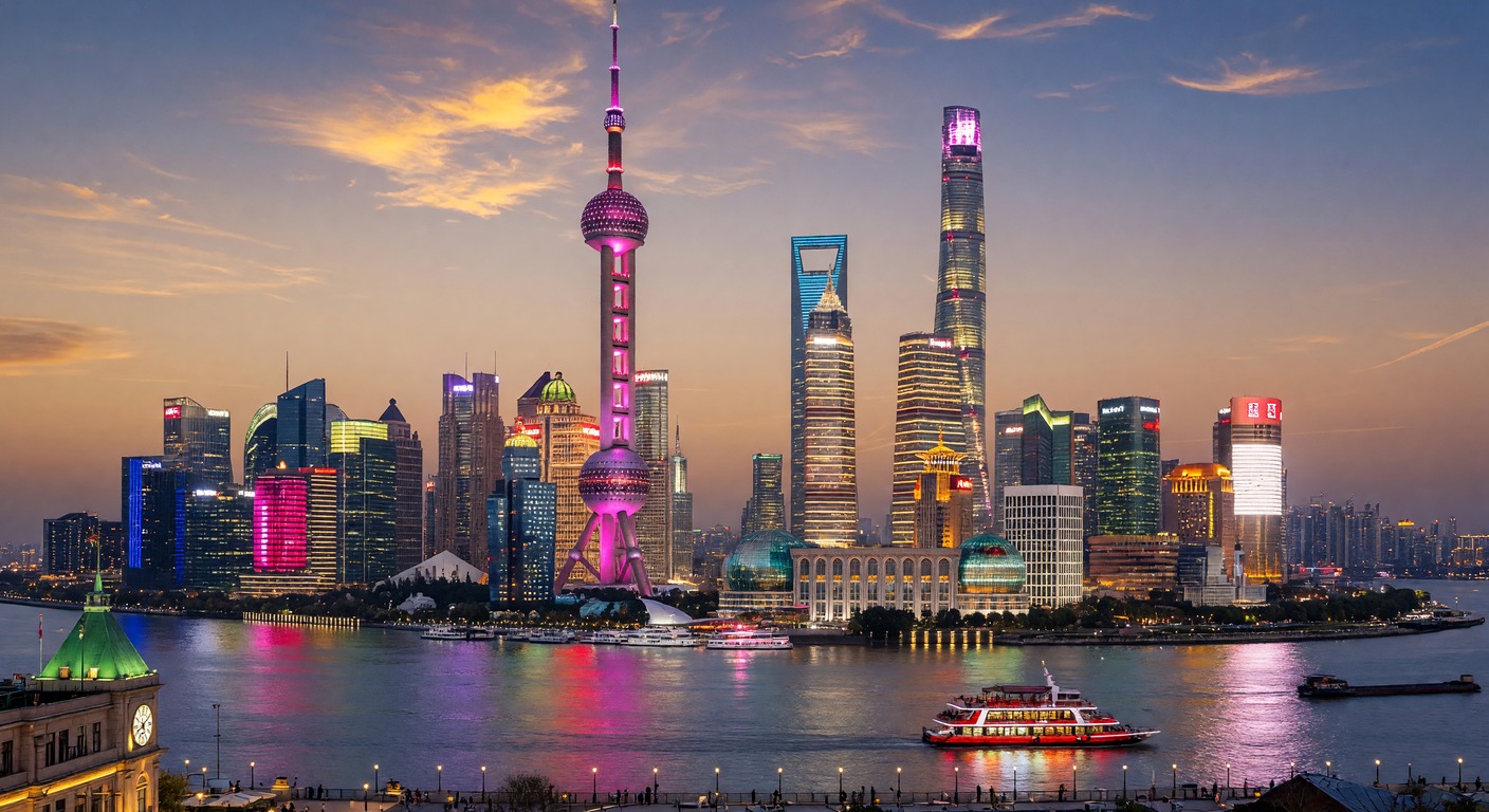 Urlaub in Shanghai – Bund und Pudong-Skyline bei Nacht über dem Huangpu-Fluss | Travelviser