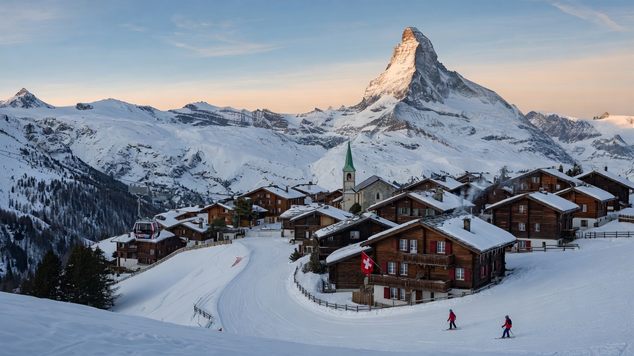 Skiurlaub in der Schweiz – Skifahrer vor Matterhorn-Kulisse in Zermatt | Travelviser