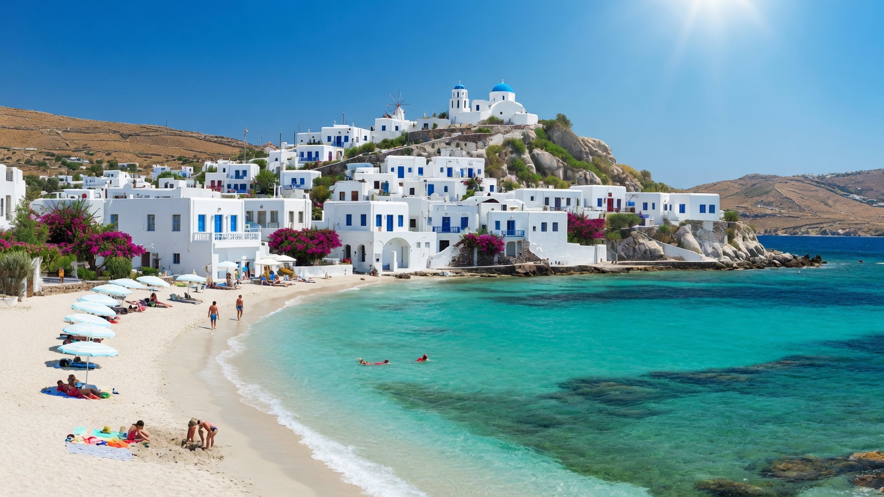 Strandurlaub in Griechenland – türkisfarbene Bucht auf den Kykladen mit weißen Häusern | Travelviser