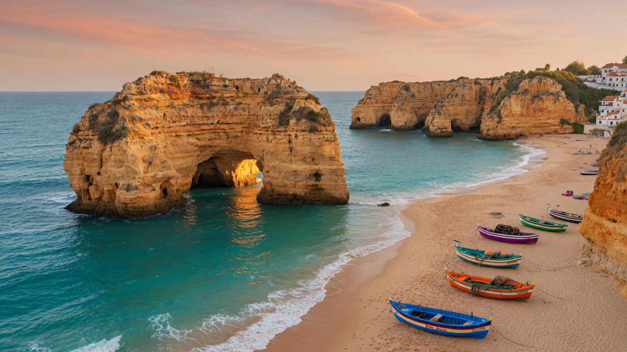Strandurlaub in Portugal – goldene Klippen und türkisfarbene Bucht an der Algarve | Travelviser