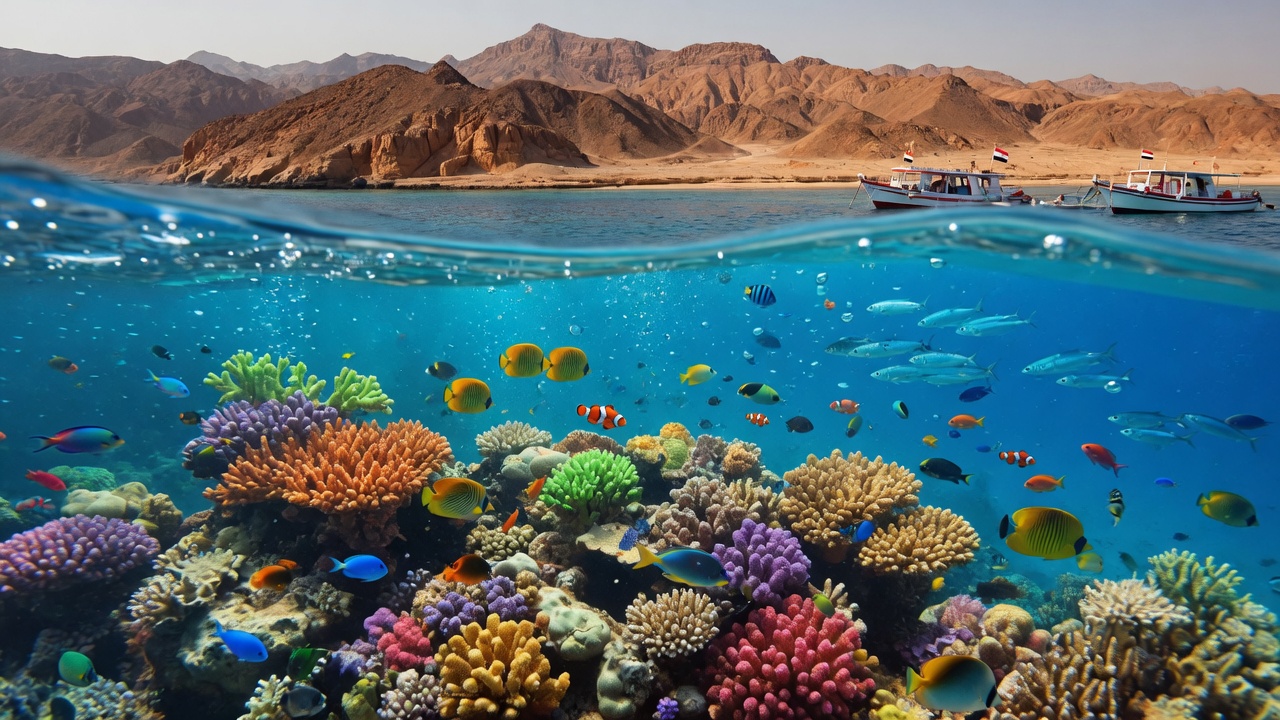 Tauchurlaub am Roten Meer – Taucher an farbenfrohem Korallenriff mit Fischen | Travelviser