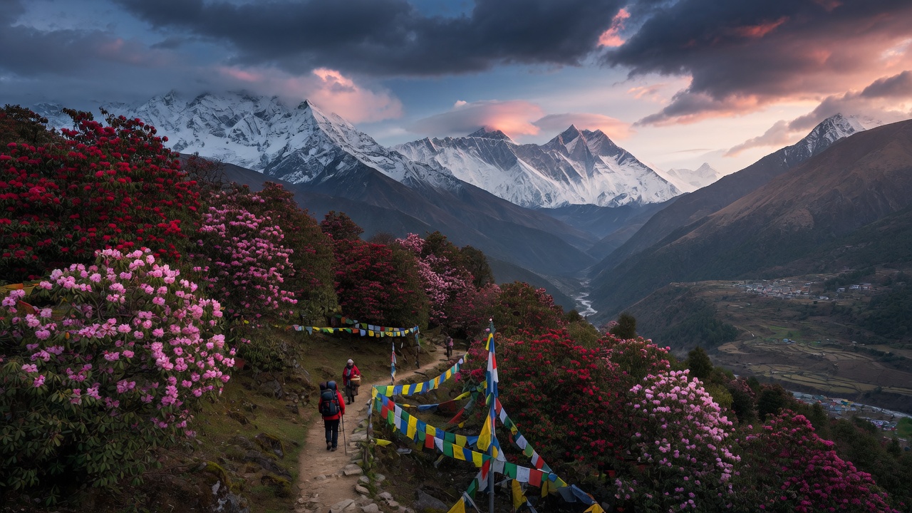 Trekking Nepal – Wanderer am Everest Base Camp mit Khumbu-Eisfall | Travelviser