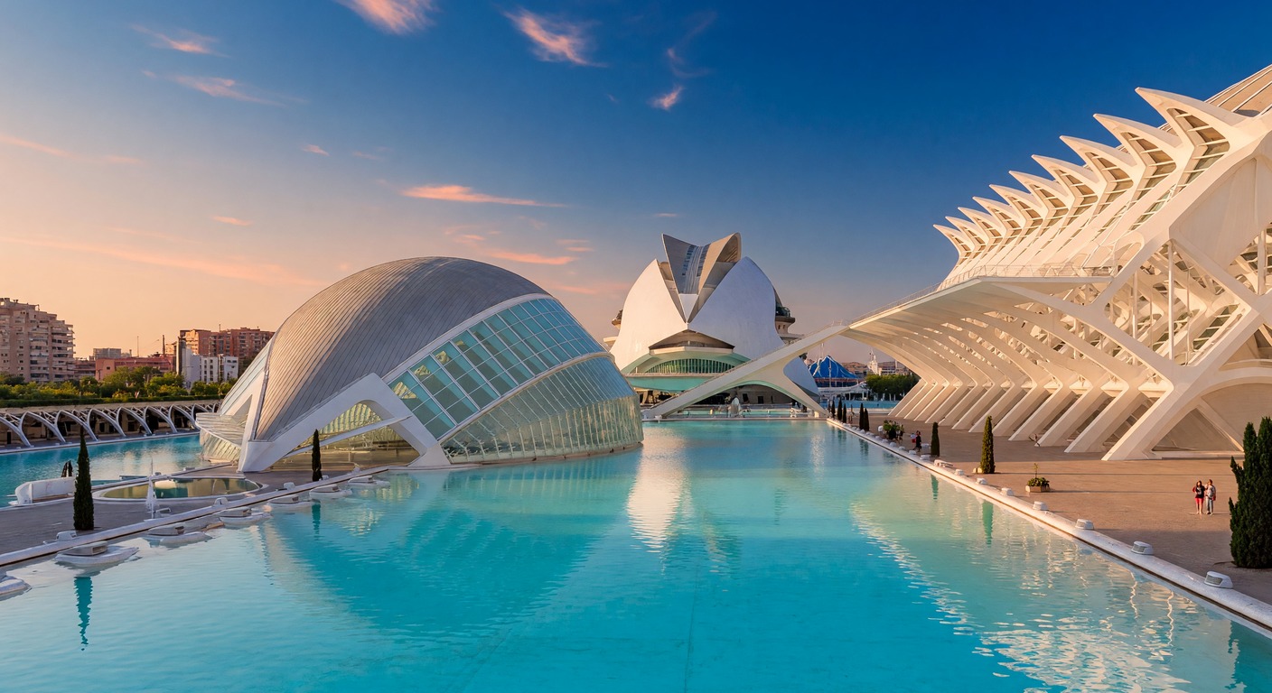 Urlaub in Valencia – Ciudad de las Artes y las Ciencias bei blauem Himmel | Travelviser