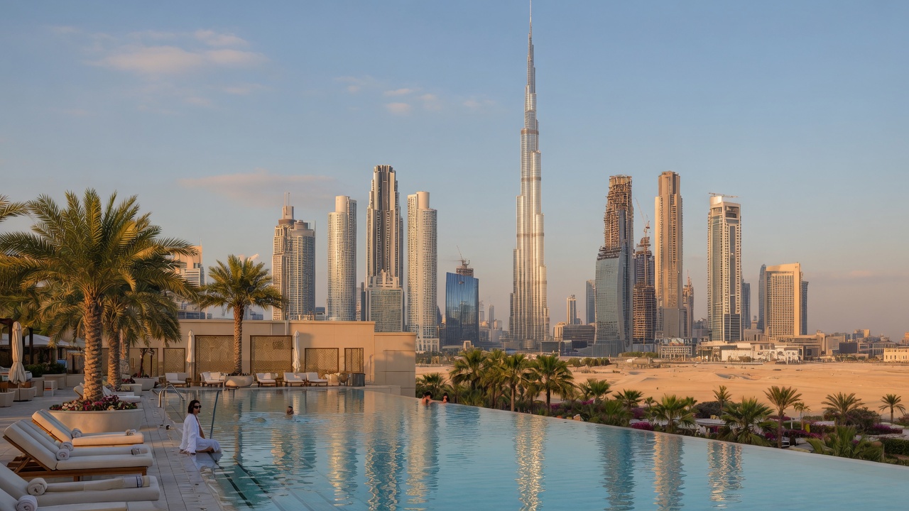 Winterurlaub in Dubai – Skyline mit Burj Khalifa und Strandpromenade bei Sonnenschein | Travelviser